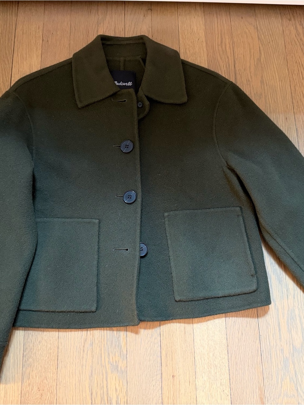 Madewell Double-Faced Cropped Olive Green Boxy Jacket